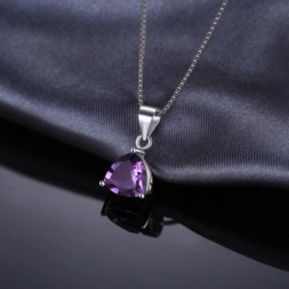 1.75 ct Trillion AMETHYST Silver Pendant NEW - Picture 7 of 7